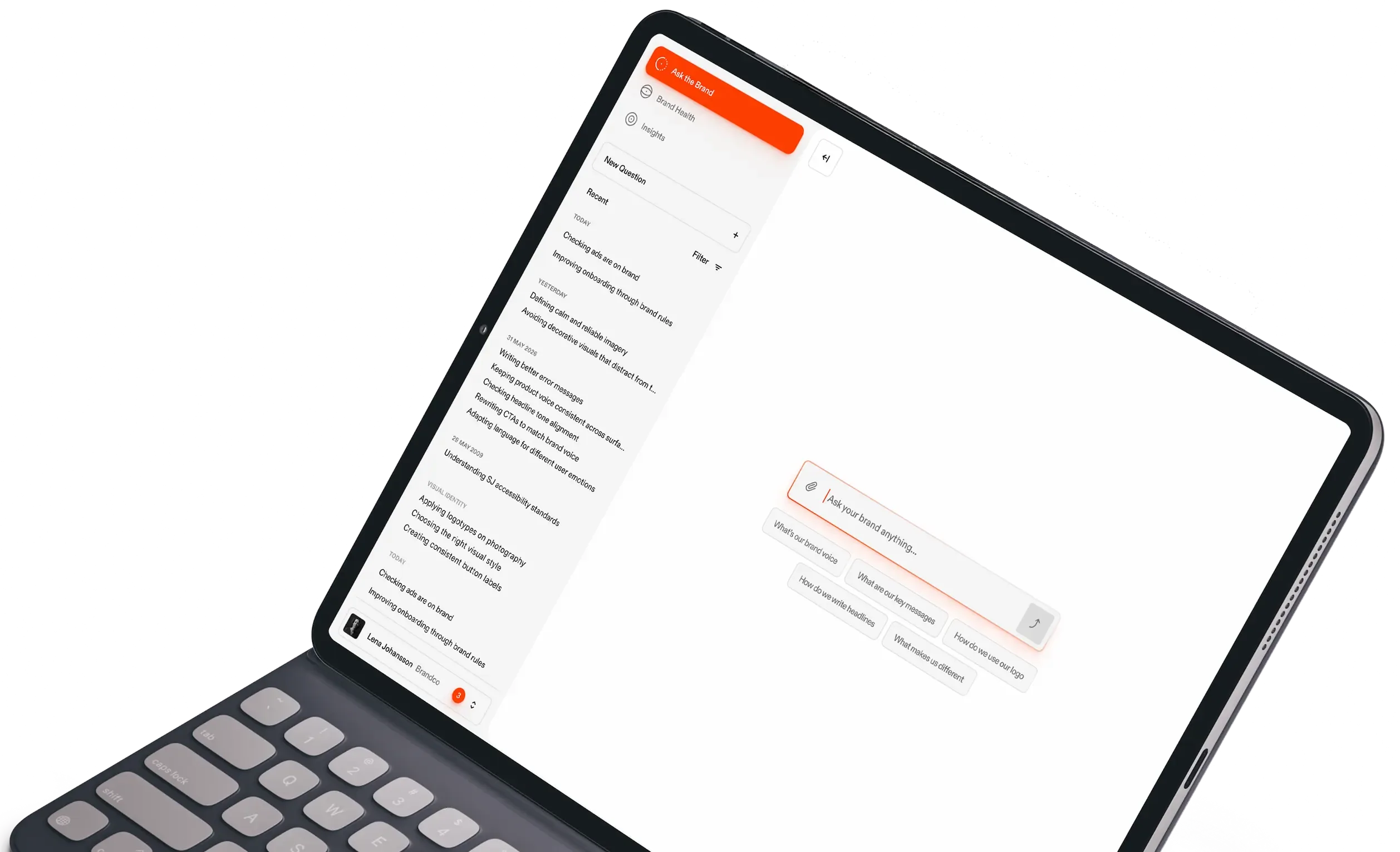 DARA product interface on an angled tablet